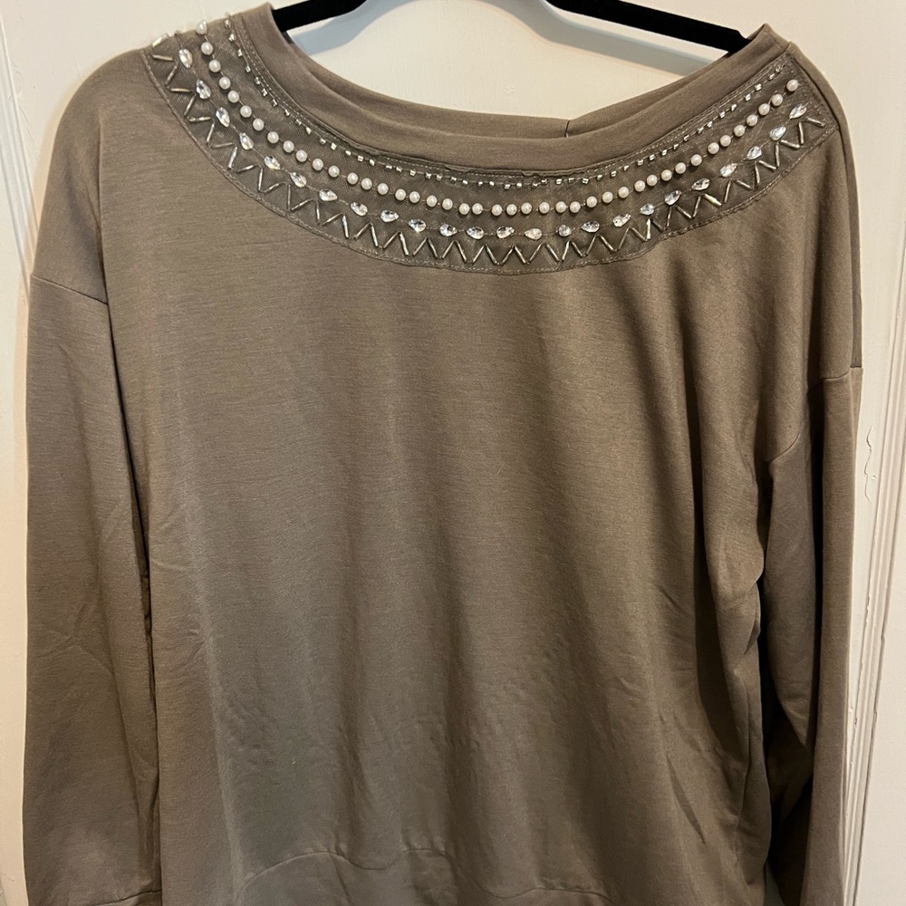 Notations Embellished Taupe Sweatshirt